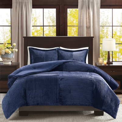 Madison Park Full/Queen Corduroy Plush Comforter Mini Set, Navy, large