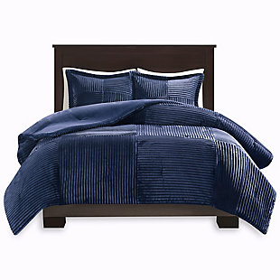 Madison Park Full/Queen Corduroy Plush Comforter Mini Set, Navy, large