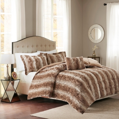 Madison Park Zuri Full/Queen 4 Piece Faux Fur Comforter Set, Tan, large