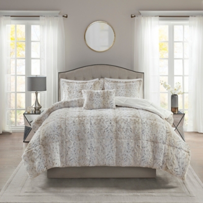 Marselle 4 Piece Full/Queen Comforter Set, Snow Leopard