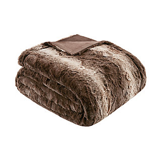 Madison Park Zuri 96x80" Faux Fur Oversized Bed Throw, Chocolate, large