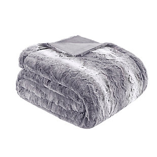 Madison Park Zuri 96x80" Faux Fur Oversized Bed Throw, Gray, large
