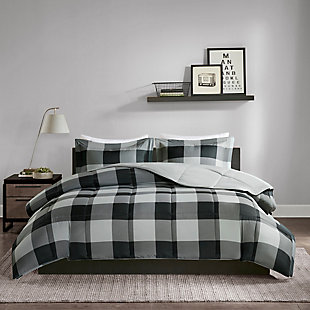 Madison Park Essentials Barrett Full/Queen 3M Scotchgard Down Alternative Comforter Mini Set, Gray/Black, rollover