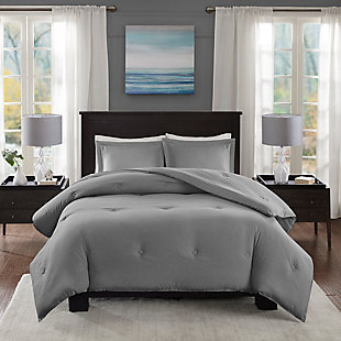 Madison Park Essentials Clay Full/Queen Yarn-Dyed Heather Weave Microfiber Down Alternative Comforter Mini Set, Gray, rollover
