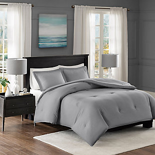 Madison Park Essentials Clay Full/Queen Yarn-Dyed Heather Weave Microfiber Down Alternative Comforter Mini Set, Gray, large