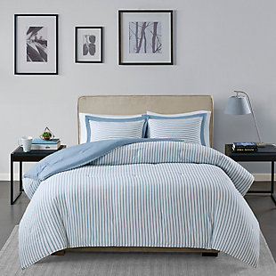 Madison Park Essentials Hayden Full/Queen Reversible Yarn Dyed Stripe Down Alternative Comforter Set, Blue, rollover