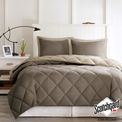 Madison Park Essentials Larkspur Full/Queen 3M Scotchgard Diamond Quilting Reversible Down Alternative Comforter Set, Brown/Sand, rollover