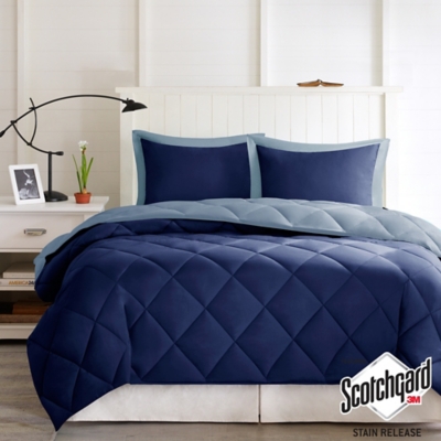 Windsor Diamond Quilting Reversible Down Alternative Full/Queen Comforter Set, Navy/Light Blue