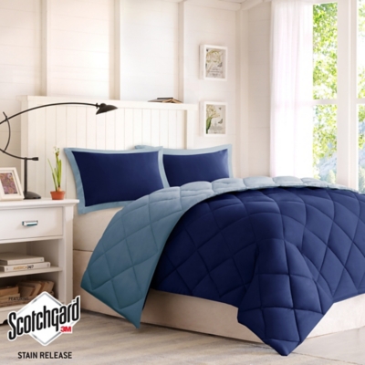Madison Park Essentials Larkspur Full/Queen 3M Scotchgard Diamond Quilting Reversible Down Alternative Comforter Set, Navy/Light Blue, large