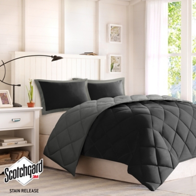 Madison Park Essentials Larkspur Full/Queen 3M Scotchgard Diamond Quilting Reversible Down Alternative Comforter Set, Black/Gray, large