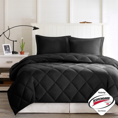Madison Park Essentials Larkspur King 3M Scotchgard Diamond Quilting Reversible Down Alternative Comforter Set, Black/Black, rollover