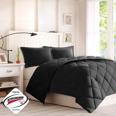 Madison Park Essentials Larkspur King 3M Scotchgard Diamond Quilting Reversible Down Alternative Comforter Set, Black/Black, large