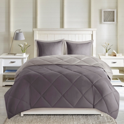 Madison Park Essentials Larkspur Twin/Twin XL 3M Scotchgard Diamond Quilting Reversible Down Alternative Comforter Set, Charcoal/Gray, rollover