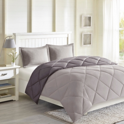 Madison Park Essentials Larkspur Twin/Twin XL 3M Scotchgard Diamond Quilting Reversible Down Alternative Comforter Set, Charcoal/Gray, large