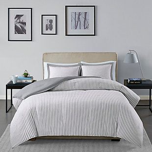 Madison Park Essentials Hayden Twin Reversible Yarn Dyed Stripe Duvet Cover Set, Gray, rollover