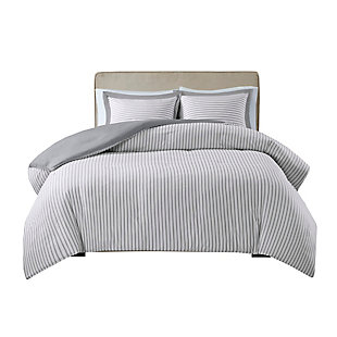 Madison Park Essentials Hayden Twin Reversible Yarn Dyed Stripe Duvet Cover Set, Gray, large