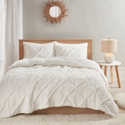 True North by Sleep Philosophy Addison Full/Queen Pintuck Sherpa Down Alternative Comforter Set, Ivory, large