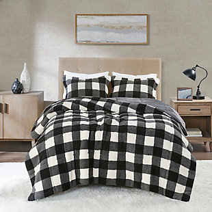 True North by Sleep Philosophy Brooks Full/Queen Print Sherpa Down Alternative Comforter Set, Ivory/Black, rollover