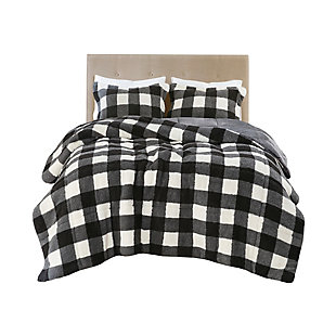 True North by Sleep Philosophy Brooks Full/Queen Print Sherpa Down Alternative Comforter Set, Ivory/Black, large