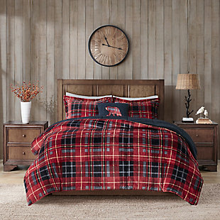 Woolrich Alton Twin Plush to Sherpa Down Alternative Comforter Set, Red Plaid, rollover