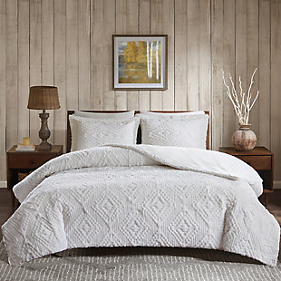 Woolrich Teton Full/Queen Embroidered Plush Coverlet Set, Ivory, rollover