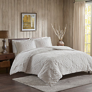 Woolrich Teton Full/Queen Embroidered Plush Coverlet Set, Ivory, large