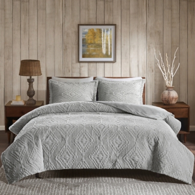 Woolrich Teton Full/Queen Embroidered Plush Coverlet Set, Gray, large