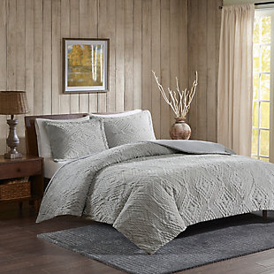 Woolrich Teton Full/Queen Embroidered Plush Coverlet Set, Gray, large