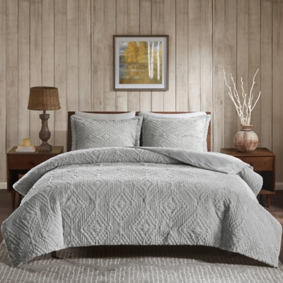 Woolrich Teton King/California King Embroidered Plush Coverlet Set, Gray, large