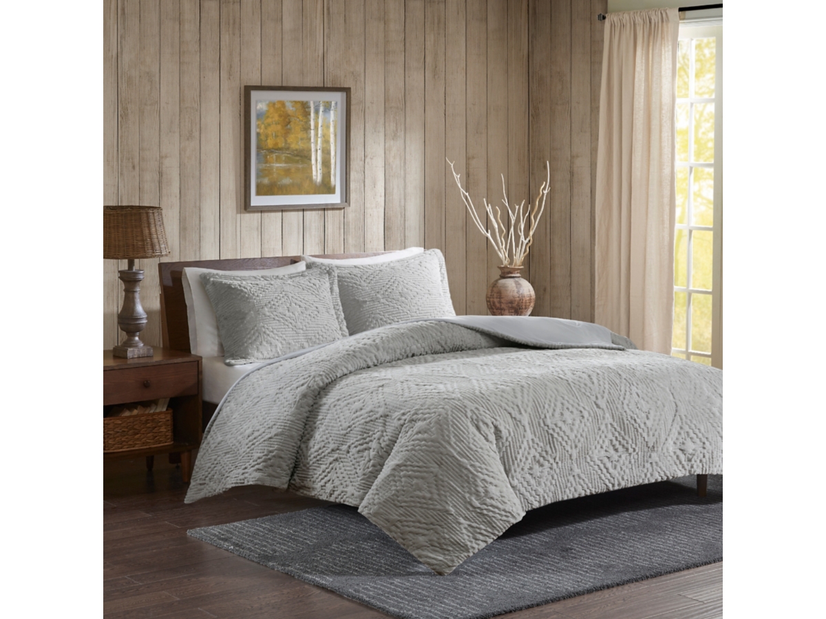 Woolrich Teton Embroidered outlet Plush Coverlet Set Grey King/Cal King