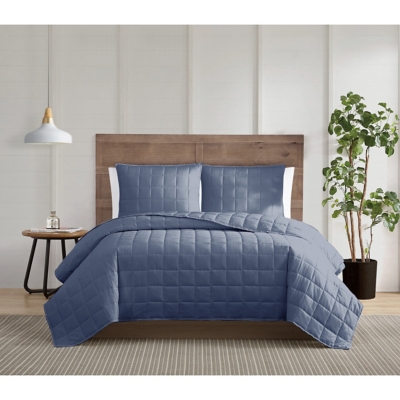 Truly Calm Silver Cool King 3 Piece Quilt Set, Blue, large