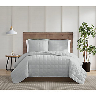 Truly Calm Silver Cool Full/Queen 3 Piece Quilt Set, Gray, rollover