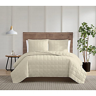 Truly Calm Silver Cool Full/Queen 3 Piece Quilt Set, Khaki, rollover