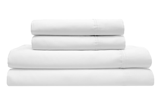 Are you looking for a sheet set that's environmentally efficient? Then these bamboo-blend sheets are for you. The natural fibers help with regulating your body temperature through the night, keeping you cool or warm when needed. The soft, plush fibers are one-of-a kind and provide you with long-lasting comfort.Includes flat sheet, fitted sheet and pillowcase | Made of bamboo origin fiber/polyester | 350 thread count | Viscose from bamboo blended with microfiber | Deep pocket fits up to 16" mattress | Ultra soft | Wrinkle resistant and resists pilling | Machine wash | Imported