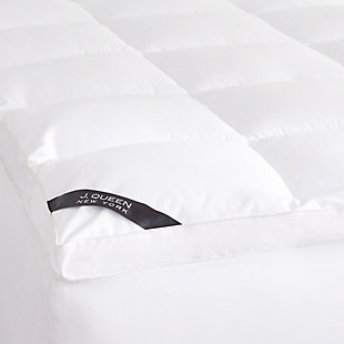 The J. Queen New York Regency overstuffed mattress topper adds an additional layer of cloud-like comfort to your mattress for an incredible sleep experience. The plush 300-thread-count cotton top mattress topper features Comfordry™ technology which helps keep your sleep surface cool and dry by wicking away moisture for a more comfortable night’s sleep. Also featuring NuAir™, an allergen-barrier fabric to prevent dust mites, pet dander, pollen and other allergens from penetrating the bedding. The topper is filled with down-like hypoallergenic fiberfill which provides superior support and a silky-smooth surface. The mattress topper is box quilted to prevent fiber shifting and the comforter is crafted with a two-inch gusset on all sides for added loft, support, and breathability. The four-way deep pocket stretch skirt can fit a mattress up to 21 inches.Made of 100% sateen cotton for a luxurious hand feel | Hypoallergenic polyfill | Specially engineered with NuAir™ allergen-barrier fabric to prevent dust mites, pet dander, pollen and other allergens from inhabiting the comforter | ComforDry™ technology keeps the body dry by drawing away moisture to keep you cool and helps prevent uncomfortable night sweats | Duoloft™ hypoallergenic fiberfill provides a silky-smooth sleep surface, all-seasons warmth and serene down-like softness | Imported
