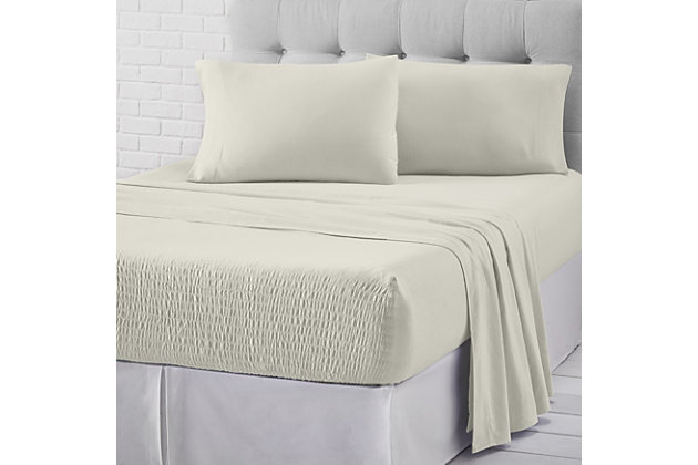 Add a cozy yet casual foundation to your bed with the J. New York cotton jersey knit sheet set. Its patented Royal Fit technology is guaranteed to fit every mattress perfectly, every time. The unique fitted sheet construction stretches to fit the deepest mattresses and mattress toppers and works great with er 7-20 inch low-profile mattresses. Unlike most fitted sheets, which don’t fit well or stay in place throughout the night, this fitted sheet solution will never shift or slip off. The noticeably soft cotton jersey knit fabric provides a smooth, breathable feel like your favorite lounge T-shirt, and gets softer with each wash.Set of 3 | Made of 100% cotton | Sheet set includes one flat sheet, one fitted sheet, and two pillowcases | Fitted sheet stretches to fit the deepest mattresses and works great with er low-profile mattresses (7"-20") | Machine washable | Imported