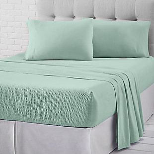 Add a cozy yet casual foundation to your bed with the J. Queen New York cotton jersey knit sheet set. Its patented Royal Fit technology is guaranteed to fit every mattress perfectly, every time. The unique fitted sheet construction stretches to fit the deepest mattresses and mattress toppers and works great with smaller 7-20 inch low-profile mattresses. Unlike most fitted sheets, which don’t fit well or stay in place throughout the night, this fitted sheet solution will never shift or slip off. The noticeably soft cotton jersey knit fabric provides a smooth, breathable feel like your favorite lounge T-shirt, and gets softer with each wash.Set of 3 | Made of 100% cotton | Sheet set includes one flat sheet, one fitted sheet, and one pillowcase | Fitted sheet stretches to fit the deepest mattresses and works great with smaller low-profile mattresses (7"-20") | Machine washable | Imported