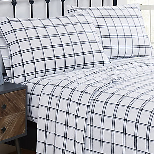 These sheets have a finishing treatment that makes them revolutionarily soft, while flannel fabric ups the cozy factor for those cooler nights. The plaid pattern adds further interest and keeps the sheets easy to coordinate.Set includes pillowcase, flat sheet and fitted sheet with 13" pocket to fit up to a 15" deep mattress | Made of 100% cotton | Machine-washable; wash in appropriate size equipment to avoid damage | Imported
