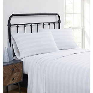 Truly Soft Bryce Stripe Queen Flannel Sheet Set, White/Gray, rollover