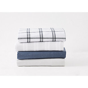 Truly Soft Bryce Stripe Queen Flannel Sheet Set, White/Gray, large