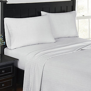 These soft flannel sheets will keep you warm and comfortable, reminding you of your favorite flannel shirt on a crisp fall or winter night. The herringbone pattern adds sophistication while keeping them easy to coordinate.Includes 2 pillowcases, flat sheet and fitted sheet with 13" pocket to fit up to a 15" deep mattress | Made of 100% cotton | Machine-washable; wash in appropriate size equipment to avoid damage | Imported