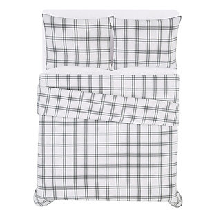 London Fog Plaid King 3 Piece Flannel Comforter Set, White/Gray, large