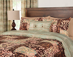 Simply timeless and beautifully on trend, this masterfully crafted five-piece duvet set is dressed to impress. Featuring a Moroccan-chic patchwork pattern that reverses to a delicate stripe print, this exceptionally soft bedding is like getting two sets for the price of one. Easy elegant and casually cool, it looks right at home whether your furnishings are classic or contemporary.Set includes twin comforter, inside duvet cover, 1 sham and 2 decorative pillows | Made of polyester | Eco-friendly down alternative fill | Reversible  | Standard sham and duvet with zipper closure | Comforter with 8 button closure | Made in USA | Machine washable