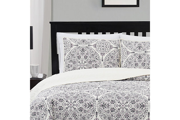 This stunning printed bedding set features a watercolor medallion print that's elevated by the paisley pattern within, bringing a modern feel to classic design. Complete with a matching sham, this set has everything you need to complete the look of any bedroom. The soft, silky feel to this set is provided by the 100% microfiber fabric that's easy to maintain and machine washable.Includes 1 quilt and 1 standard sham | Made of microfiber polyester | Quilt with cotton/polyester fill | Machine washable; wash in appropriate size equipment to avoid damage | Imported