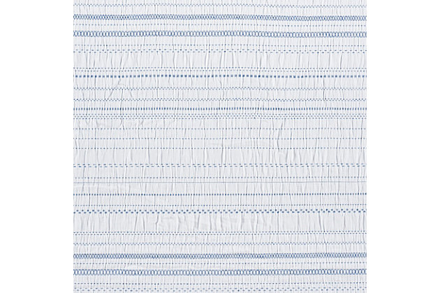 Crafted in Portugal from exceptionally fine 100% Cotton yarns, the Serenity Euro Sham adds relaxed versatility and effortless layering to your decor. Featuring a relaxed woven dobby stripe in blue on a crisp white ripple-textured fabric. This lovely accent is finished with a flange trim, adding a refreshed dimension to your space, and coordinates beautifully with the Serene Pillows and the Serenity quilt.Cotton features unique insulation properties that keeps you warm in the Winter, and breathability to keep you cool in the Summer | Yarns are of the highest quality, combed, long staples, providing long lasting comfort and durability | White Sand linens are crafted with a high level of complexity and detail, and embrace distinct Portuguese weaving looms that are a mastery of many generations | White Sand products are covered by OEKOTEX STANDARD 100 CLASS I, guaranteeing chemical-free environmentally friendly materials and packaging | 100% Cotton | Imported