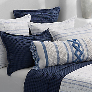 Inspired by luxury yet casual Beach House decor, the Pebble Beach Quilt offers relaxed versatility and effortless elegance to your sleep space. Crafted in Portugal from fine cotton yarns that develop incredible comfort and softness over time. The honeycomb weave fabric has a lightweight luster that is garment dyed in an array of essential shades, such as white, navy, sand, and stone, and coordinates beautifully with the Pebble Beach Throw and White Sand collection.Cotton features unique insulation properties that keeps you warm in the Winter, and breathability to keep you cool in the Summer | Yarns are of the highest quality, combed, long staples, providing long lasting comfort and durability | White Sand linens are crafted with a high level of complexity and detail, and embrace distinct Portuguese weaving looms that are a mastery of many generations | White Sand products are covered by OEKOTEX STANDARD 100 CLASS I, guaranteeing chemical-free environmentally friendly materials and packaging | 100% Cotton | Imported
