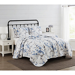 Cannon Kasumi Floral Full/Queen Quilt Set, White, rollover