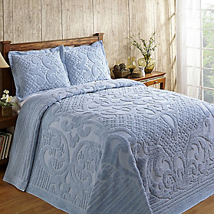 Better Trends Ashton Collection Medallion Design Queen Bedspread Set, Blue, rollover