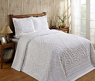 Better Trends Rio Collection Floral Design Queen Bedspread, White, rollover