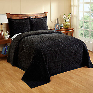 Better Trends Rio Collection Floral Design Queen Bedspread Set, Black, large